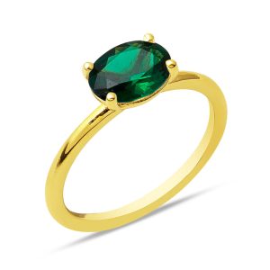 14 Karat Green Oval with Stones Trendy Gold Ring