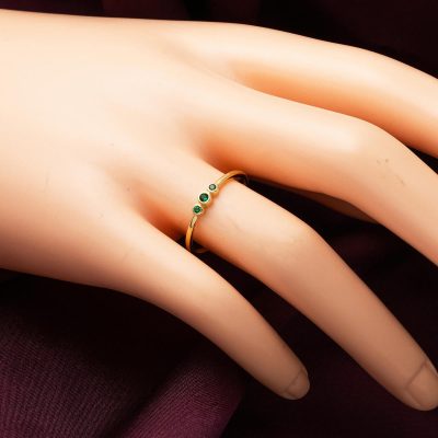 14 Ayar Tria Yeşil Taşlı Altın Yüzük - 14K - 1g - EZ Gold