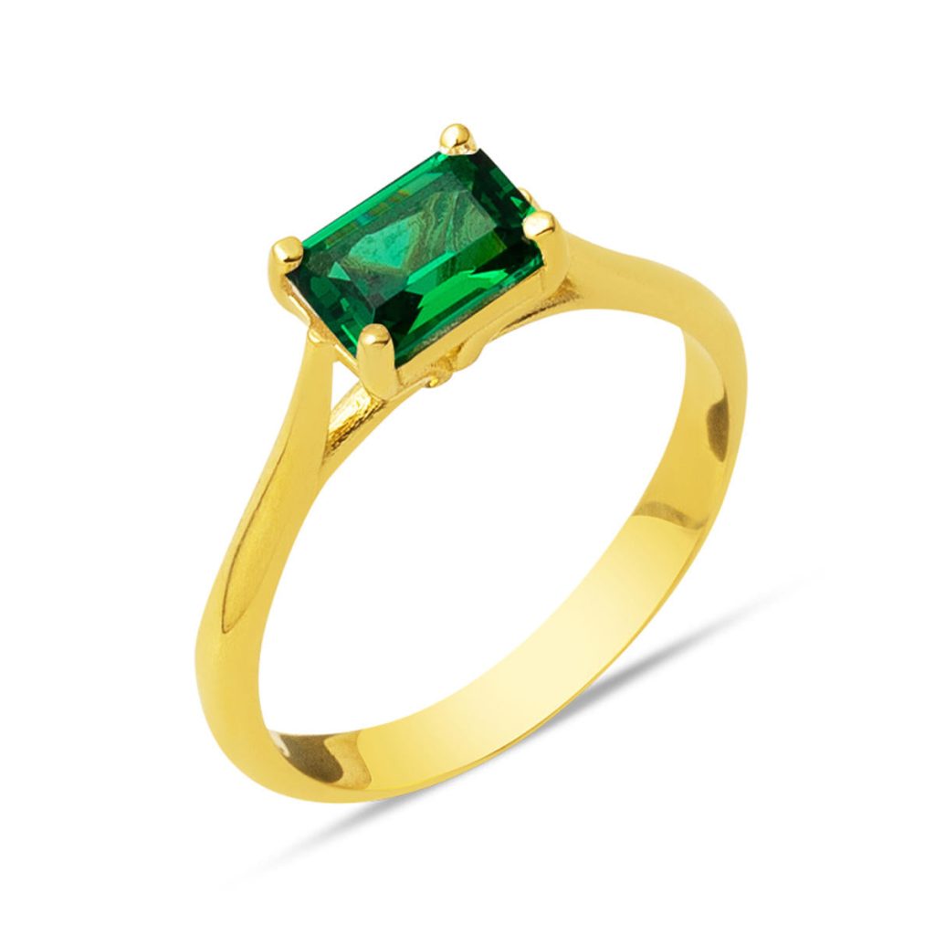 14 Carats Vert Baguette avec Pierres Or Bague