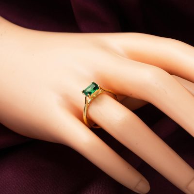 14 Ayar Yeşil Baget Taşlı Altın Yüzük - 14K - 2.32g - EZ Gold