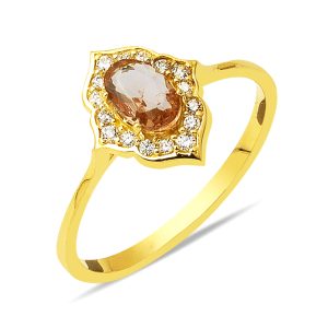 14 Karat Smoki Kuvars with Stones Gold Ring