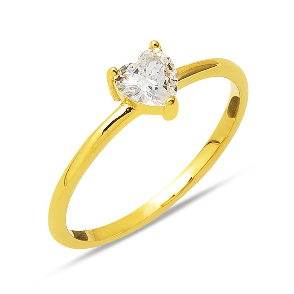 Coeur avec Pierres 14 Carats Or Bague