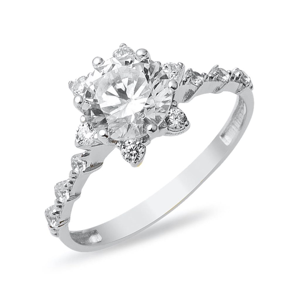 Hanımeli Solitaire Blanc Or Bague