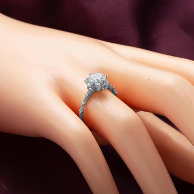 Hanımeli Tektaş Beyaz Altın Yüzük - 14K - 2.53g - EZ Gold