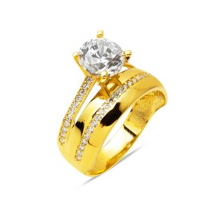 14 Carats Or Solitaire Alliance Bague