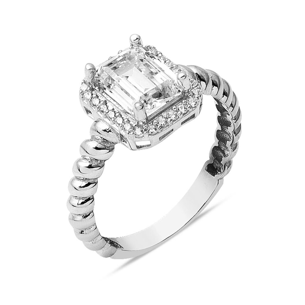 14 Karat White Gold Baguette with Stones Ring