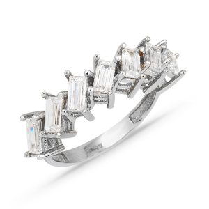 7 Taş Baguette White Gold Ring