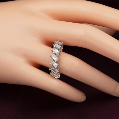 7 Taş Baget Beyaz Altın Yüzük - 14K - 3.84g - EZ Gold