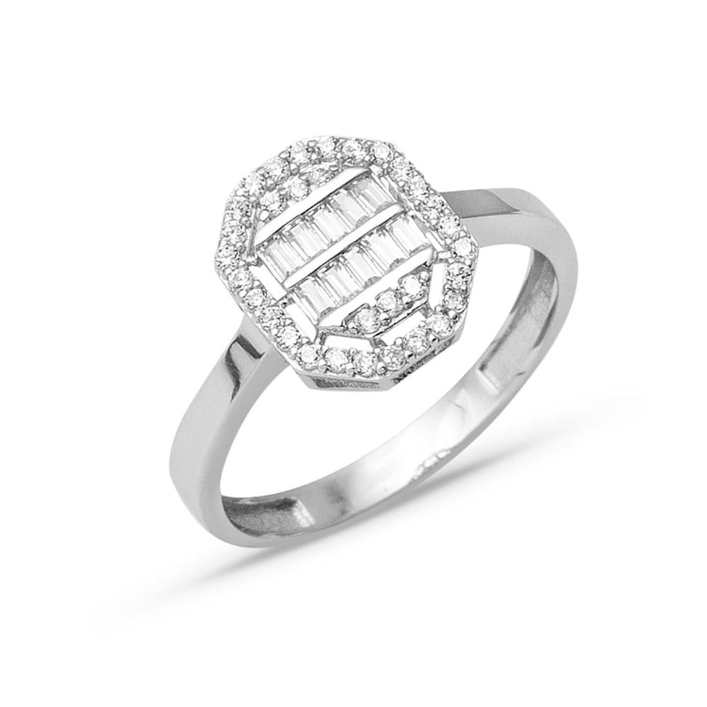 Köşeli Blanc Or Baguette Bague