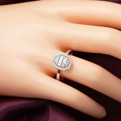 Köşeli Beyaz Altın Baget Yüzük - 14K - 1.54g - EZ Gold
