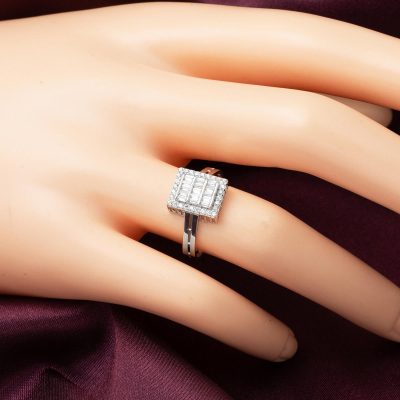 Beyaz Altın Kare Baget Yüzük - 14K - 1.49g - EZ Gold