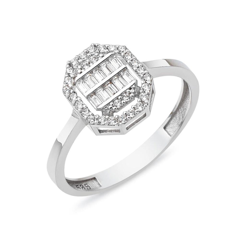Köşeli Baguette 14 Carats Blanc Or Bague
