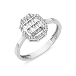 Köşeli Baguette 14 Carats Blanc Or Bague