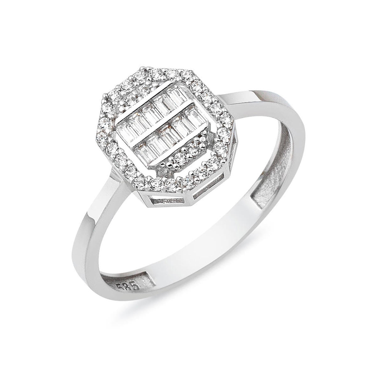Köşeli Baguette 14 Carats Blanc Or Bague