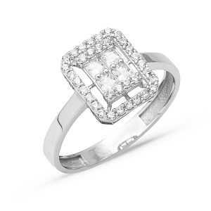 Square with Stones White Gold Baguette Ring