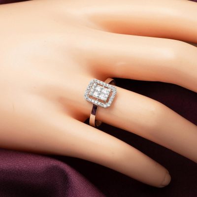 Kare Taşlı Beyaz Altın Baget Yüzük - 14K - 1.72g - EZ Gold
