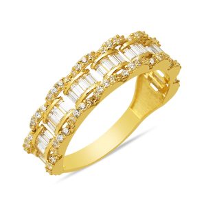 14 Carats Baguette avec Pierres Demi-Tour Or Bague