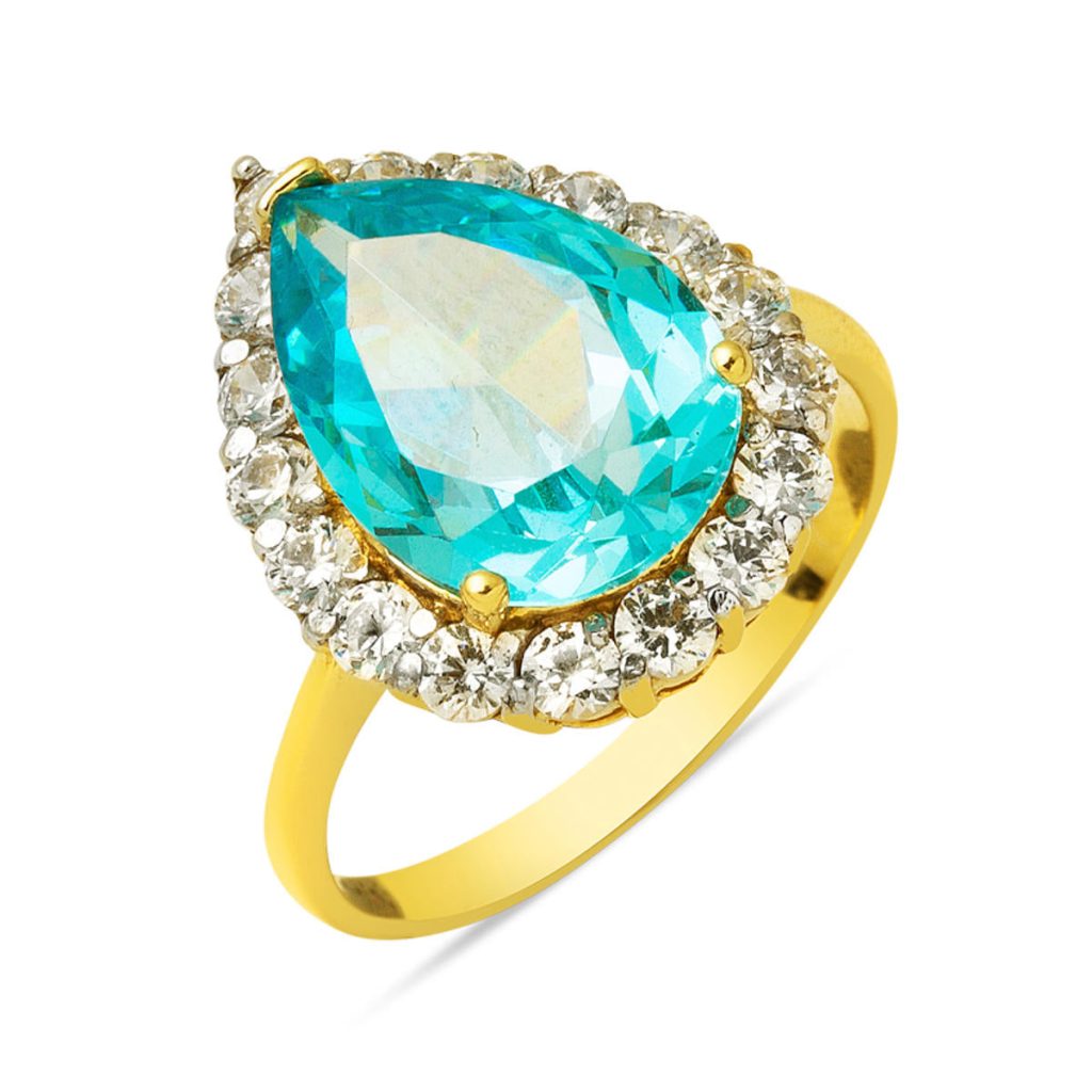 Blue with Stones Hürrem Sultan Yüzüğü 14 Karat Gold