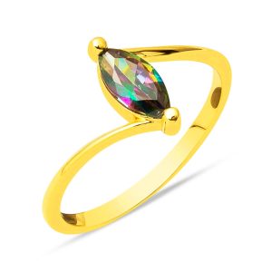 22 Karat Marquise Obsidyen with Stones Gold Ring