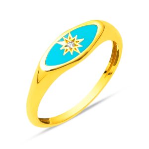 22 Karat Gold Turkuaz Enamel Kuzey Starı Ring