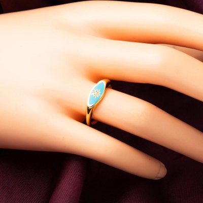 22 Ayar Altın Turkuaz Mineli Kuzey Yıldızı Yüzük - 22K - 2.93g - EZ Gold