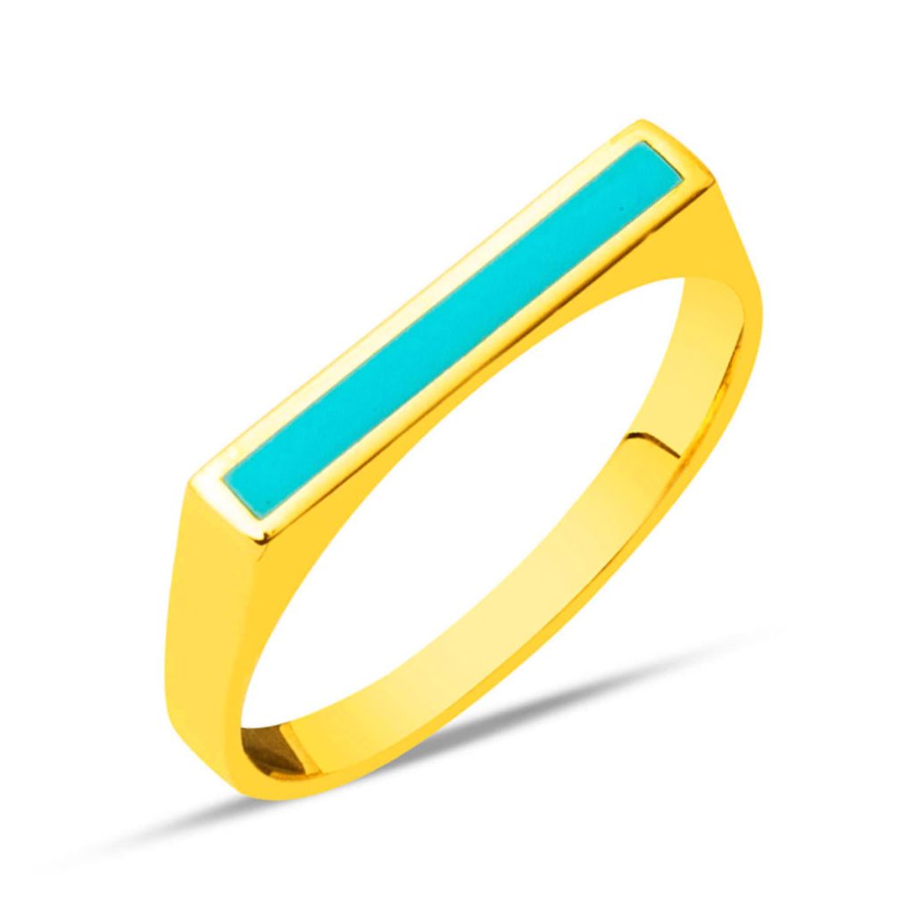 22 Karat Turkuaz Enamel Gold Ring