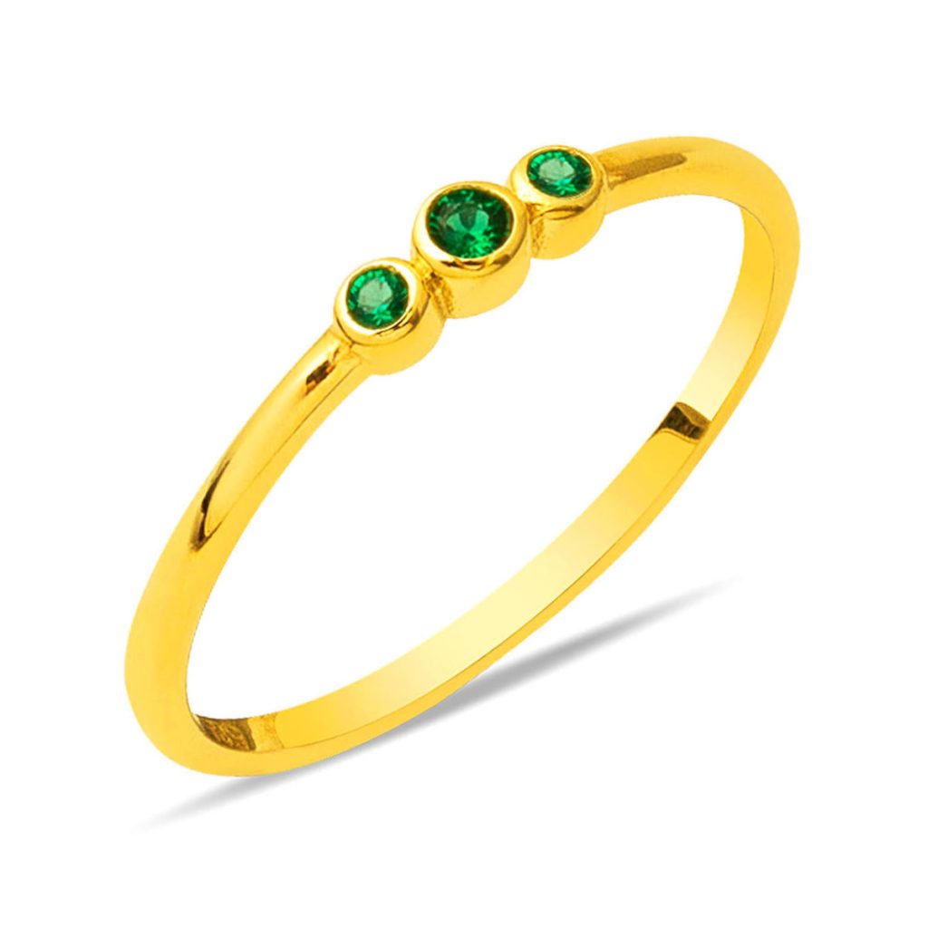 22 Karat Gold Tria Green with Stones Ring