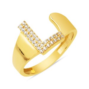 L Lettre 14 Carats Jaune Or Bague