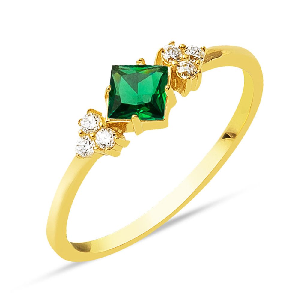 14 Karat Green Square with Stones Gold Ring