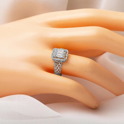 Parçalı Baget Taşlı 14 Ayar Beyaz Altın Yüzük - 14K - 2.65g - EZ Gold