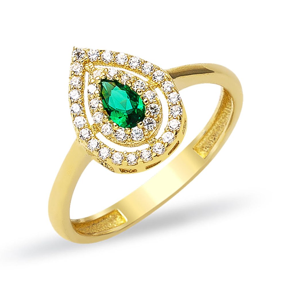 Vert Goutte avec Pierres Or Bague