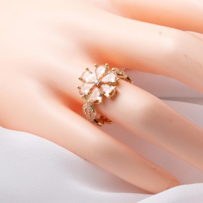 Kahverengi Taşlı Çiçek Altın Yüzük - 14K - 3.93g - EZ Gold