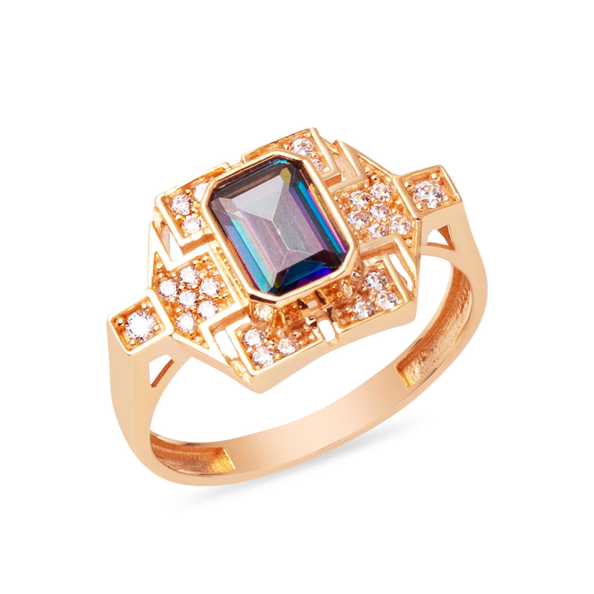 Bleu Baguette avec Pierres Rose Or Bague