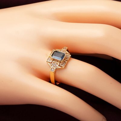Mavi Baget Taşlı Rose Altın Yüzük - 14K - 2.71g - EZ Gold