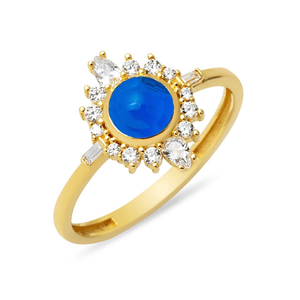 Bead Blue 14 Karat Gold Ring