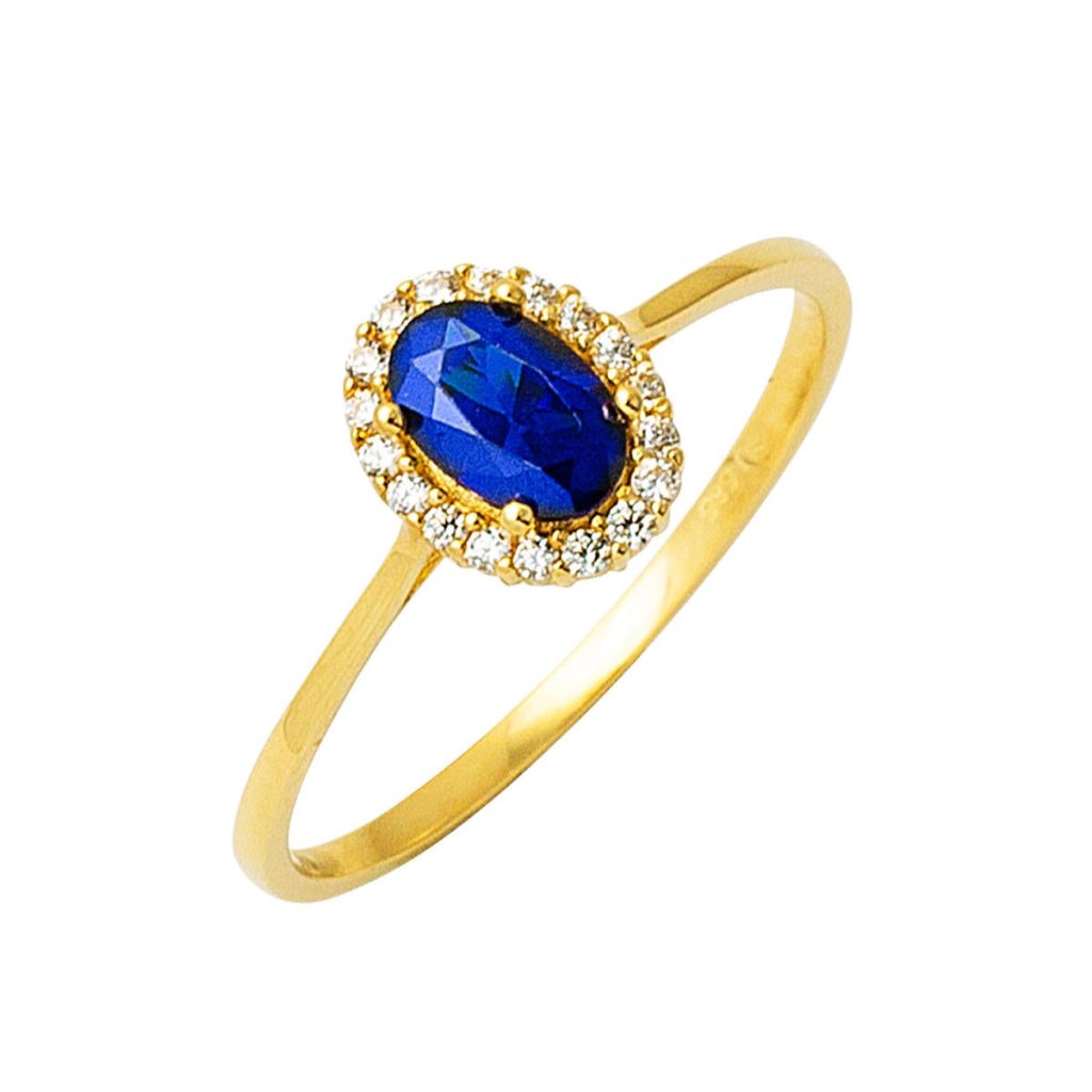 Lacivert with Stones Gold Ring