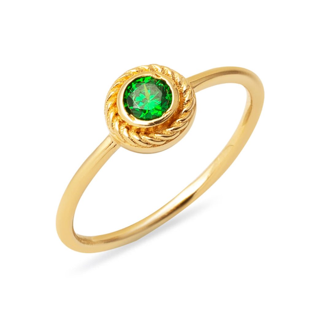 Vert avec Pierres 14 Carats Or Bague
