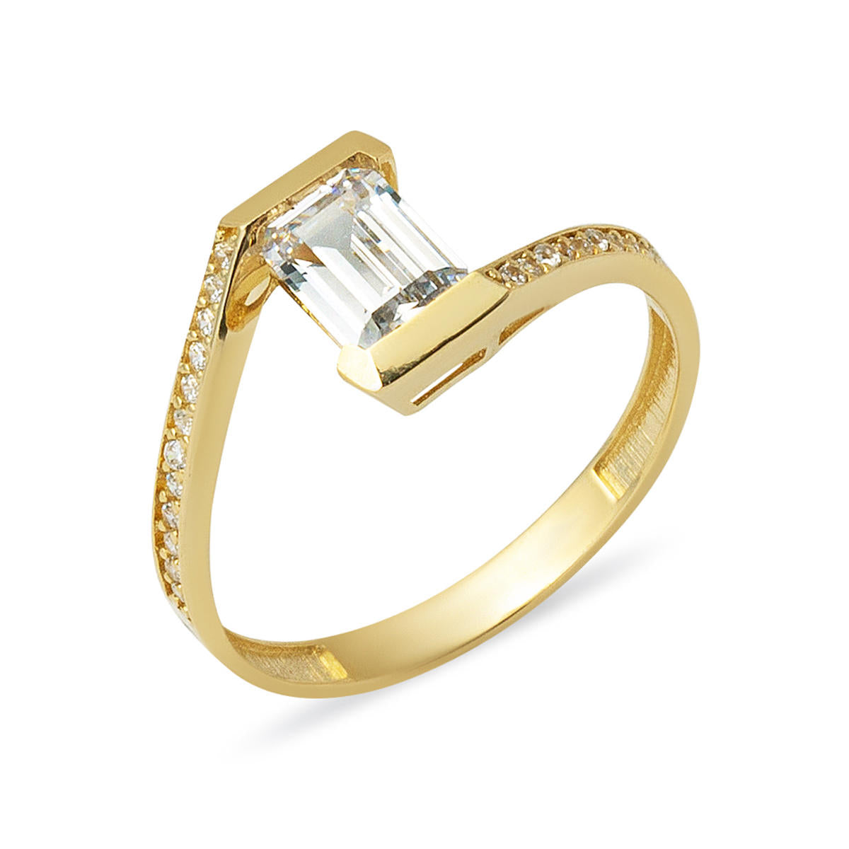 Baguette with Stones Asimetrik Gold Ring