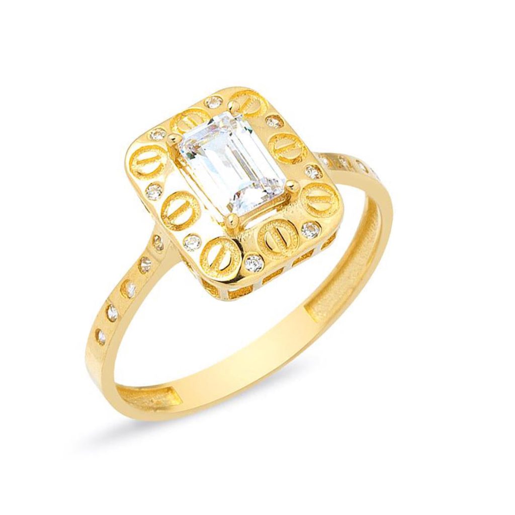 with Screws 14 Karat Baguette Gold Ring