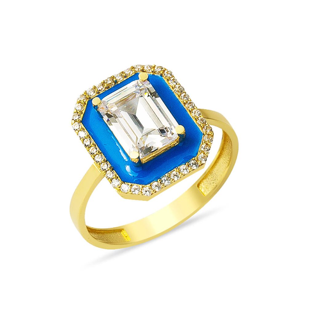 Okyanus Baguette with Stones Gold Ring