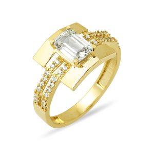 Baguette with Stones Filigree Gold Ring
