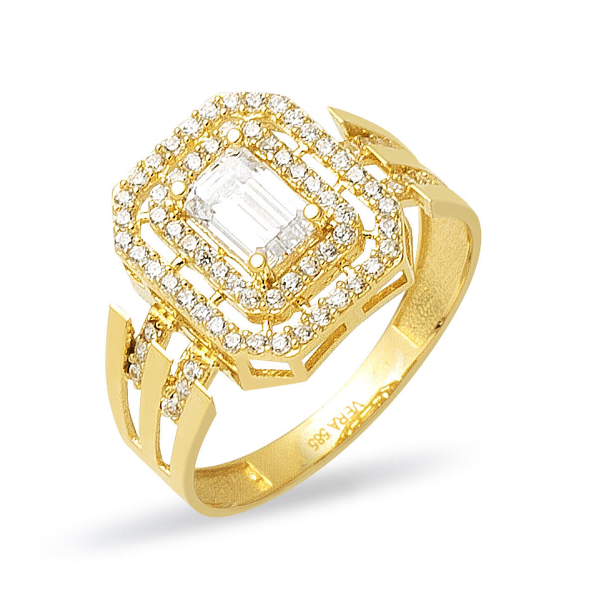 Kaburga Baguette with Stones Gold Ring