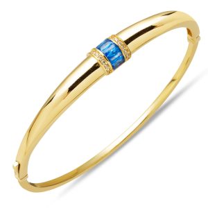 Blue Colored 14 Karat Gold Cuff Bangle