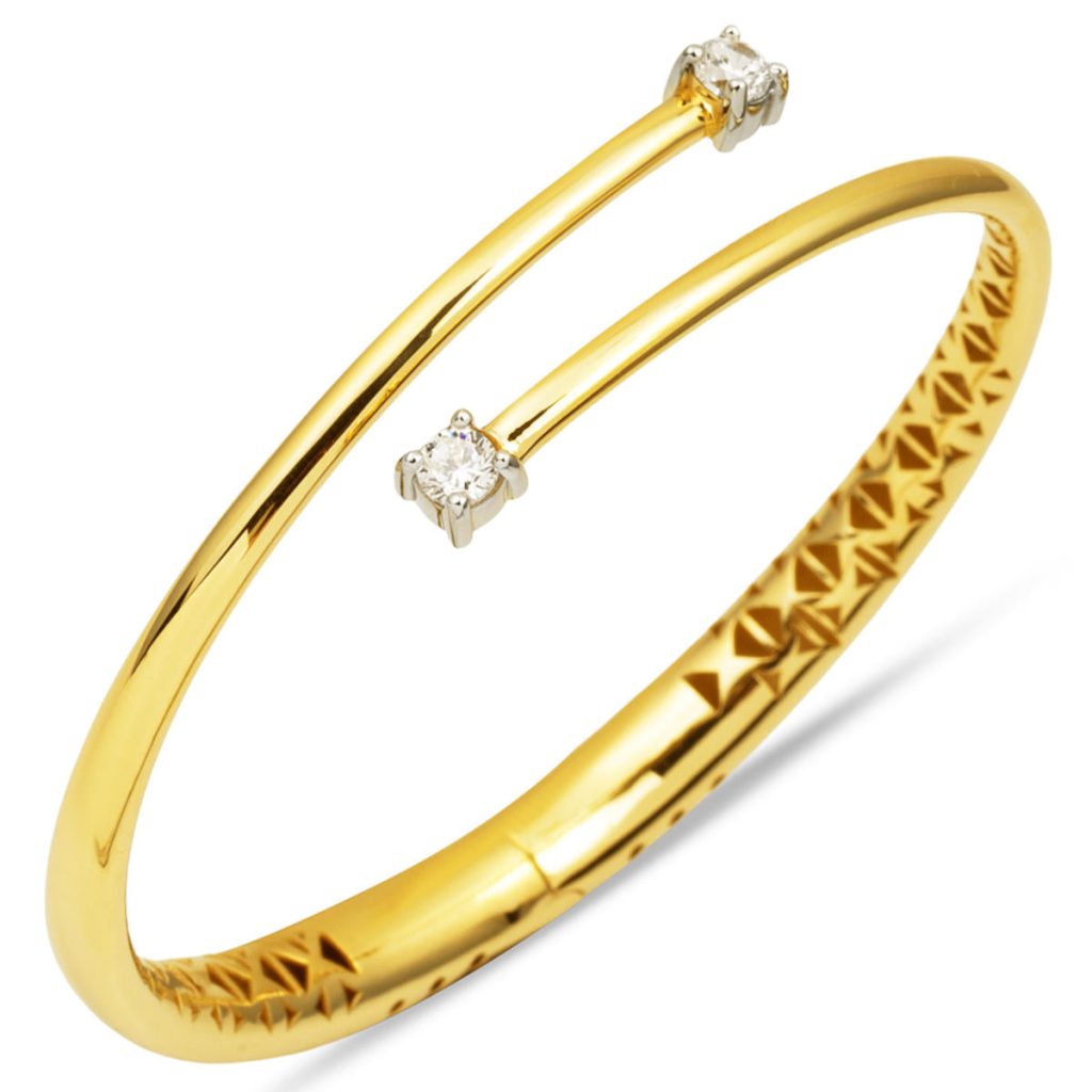 Solitairelı Fantezi 14 Karat Cuff Bangle