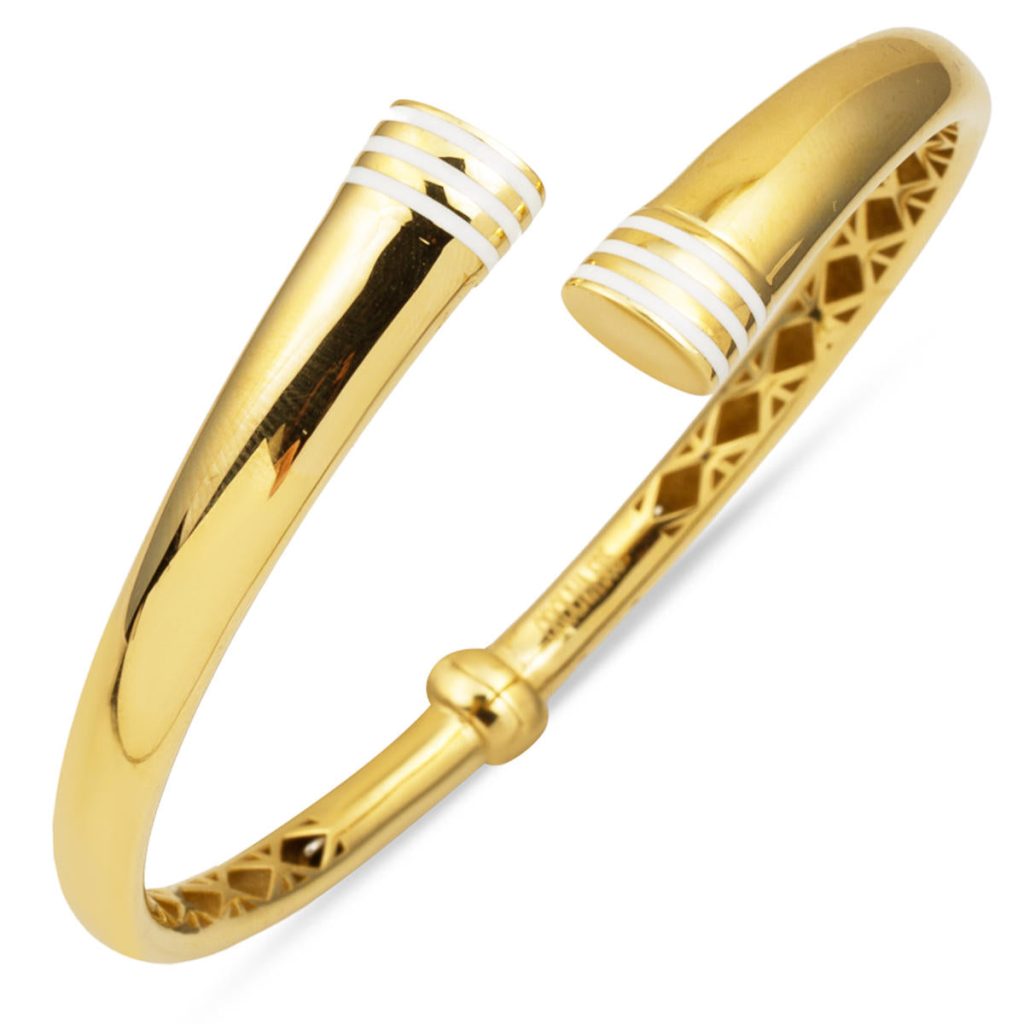 Alvina White Enamel 14 Karat Gold Cuff