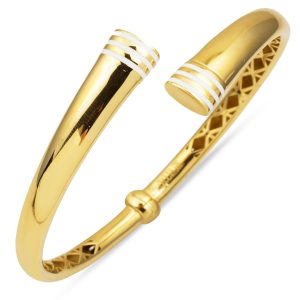 Alvina White Enamel 14 Karat Gold Cuff
