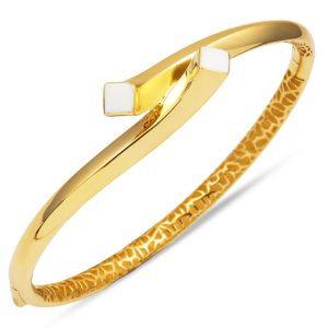 Neva White Enamel 14 Karat Cuff Bangle