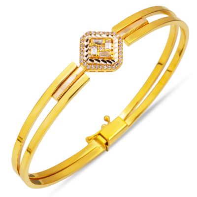 Köşeli Design Baguette Cuff Gold Bracelet