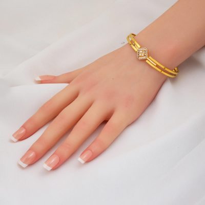 Köşeli Design Baguette Cuff Gold Bracelet - 14K - 5.98g - EZ Gold