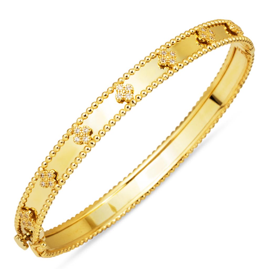 avec Trèfle 14 Carats Or Femme Manchette Jonc